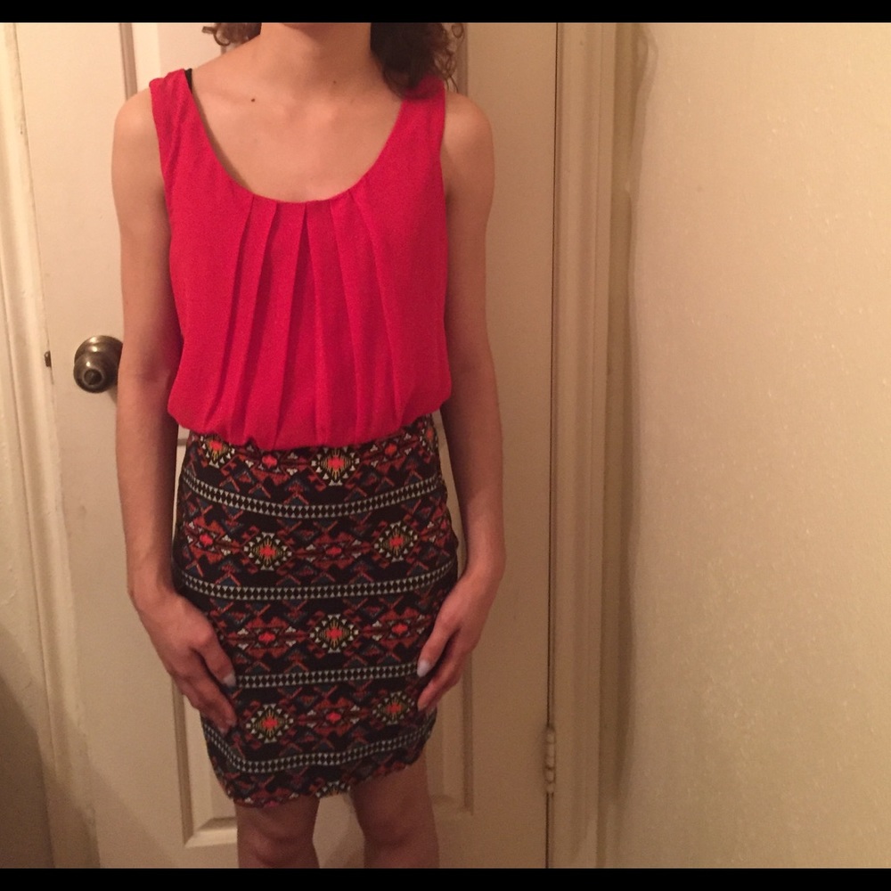Red patterned dress